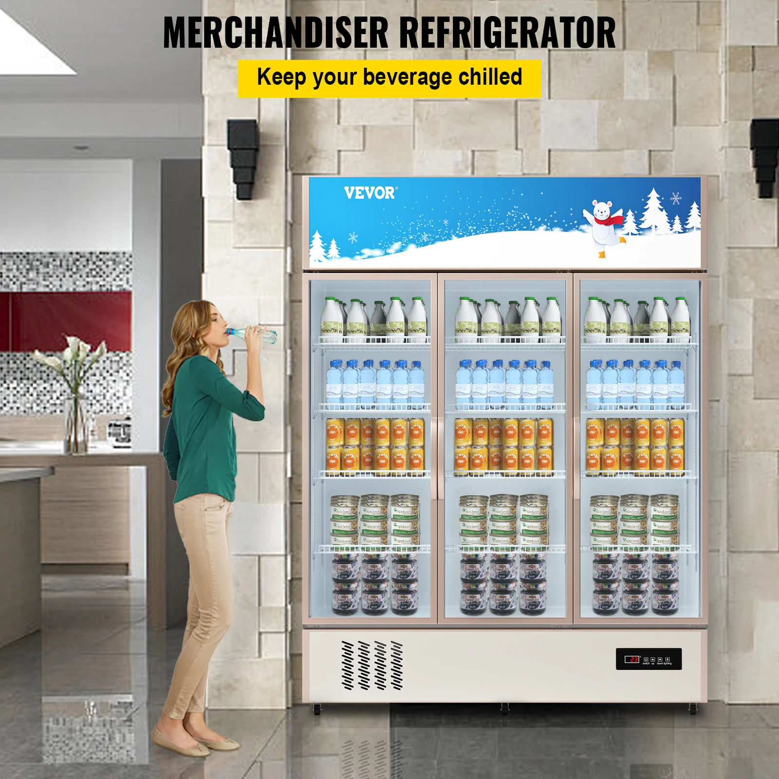 VEVOR Commercial Refrigerator,Display Fridge Upright Beverage Cooler, Glass Door with LED Light for Home, Store, Gym or Office