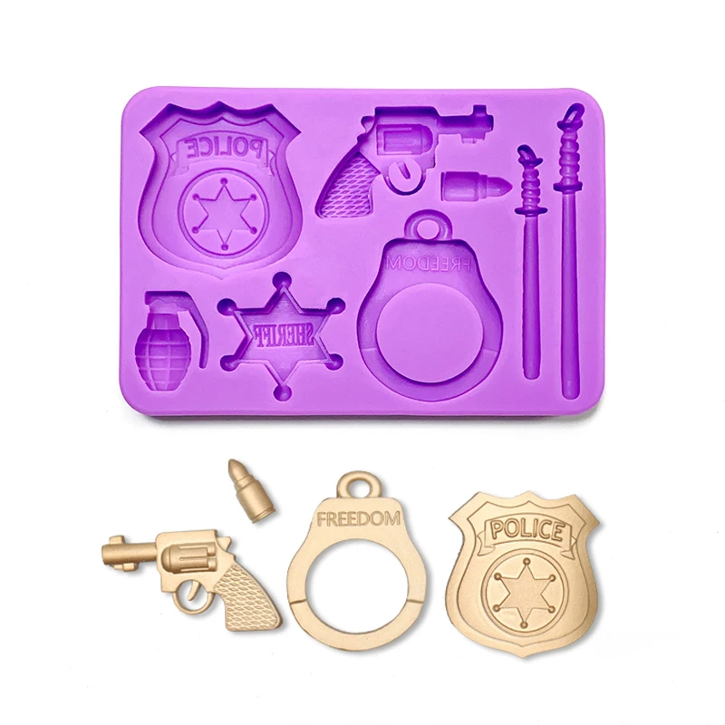 Toy badge Handcuffs baton silicone mold Cake decoration mold Toy Revolver Toy Bullet brand DIY chocolate candy mold