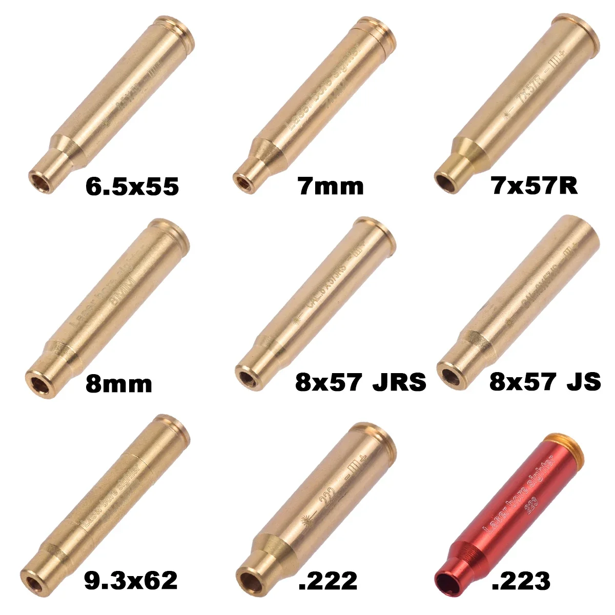 Tactical Red Laser Bore Sight Training Bullet Brass Bore sighter Caliber 12GA .223 .303 300WIN 6.5x55 7mm 8mm 9.3x62 Snap Caps