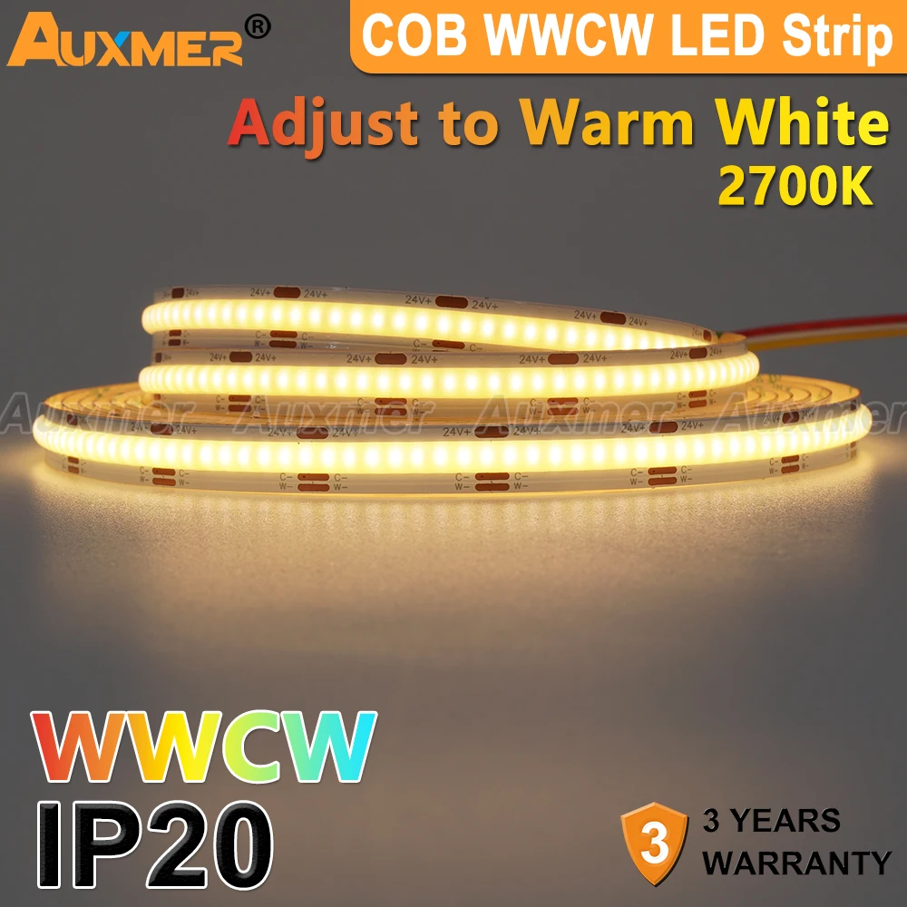 전문 COB WWCW LED 스트립 조명, 고밀도 LED 리본 테이프, IP20, LED 조명, 576LEDs/m, 840LEDs/m,CCT,CRI90, 2700-6500K