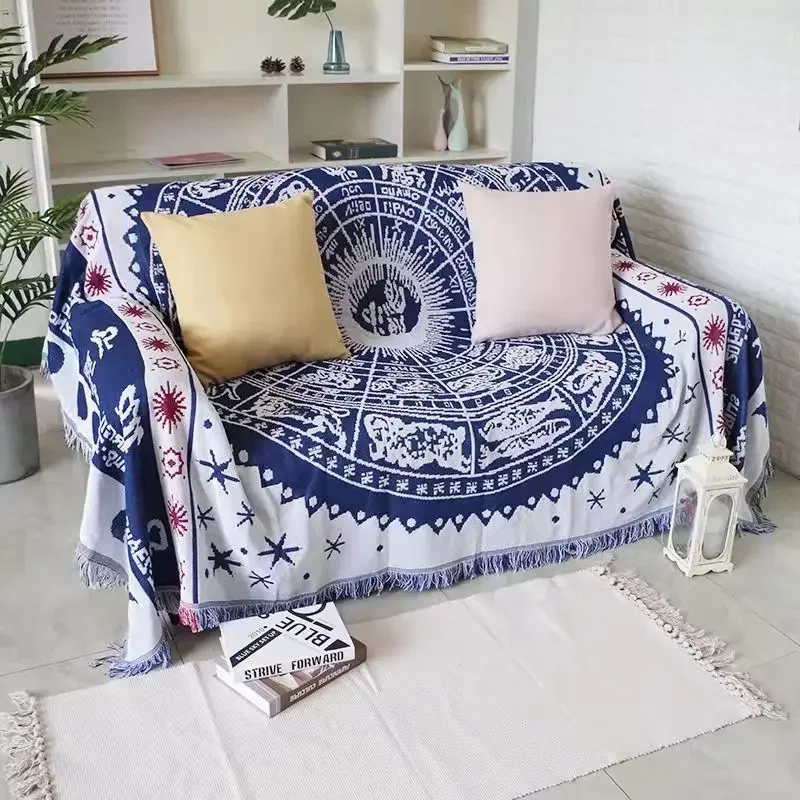 American Country Retro Jacquard Woven Blanket 130x180cm Sun Moon God Sofa Throw Dust Proof Cushion Carpet Textile