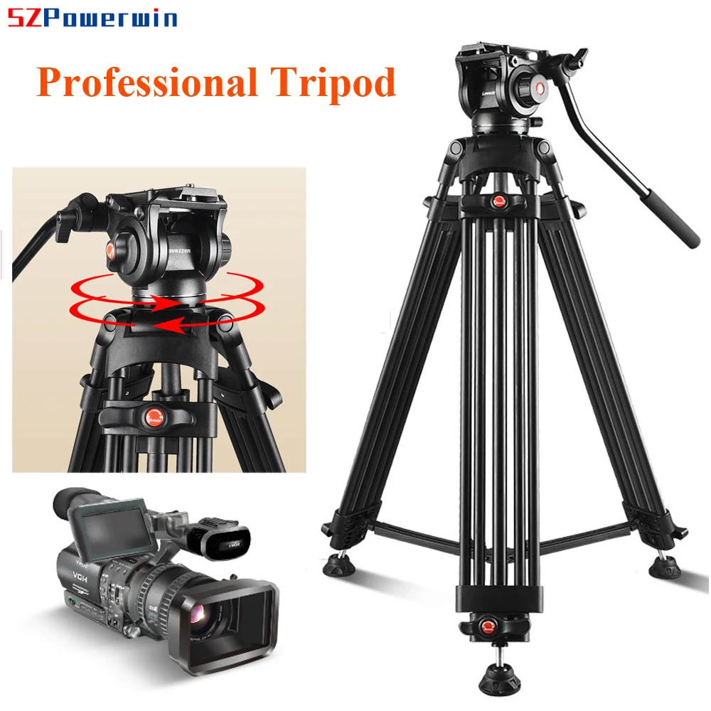 Powerwin PW-180A 180CM 72 Inch Aluminium Professional Video Tripod Heavy Duty 360° Panoramic Fluid Head Gimbal Camcorder Camera