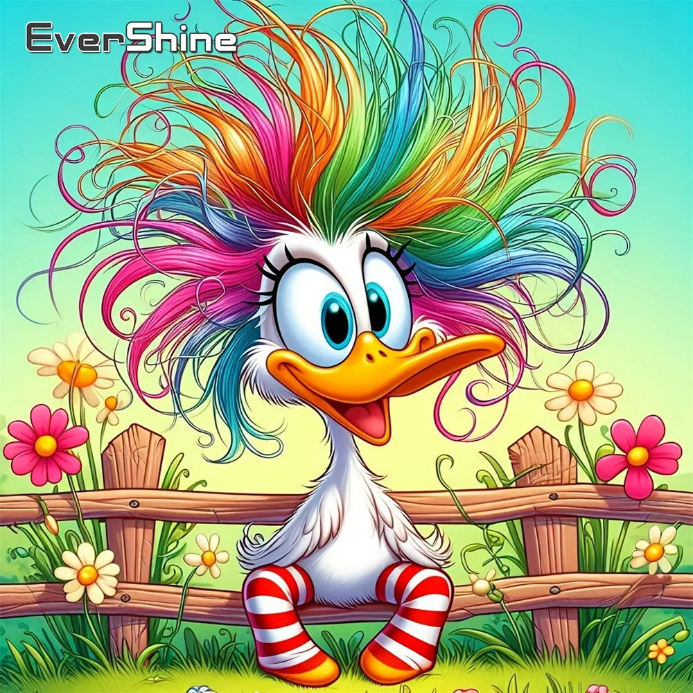 EverShine 5D DIY Diamant-Mosaik Tier-Ente Strass-Stickerei Blumen Acryl-Bastelbedarf Diamantmalerei Wanddekoration