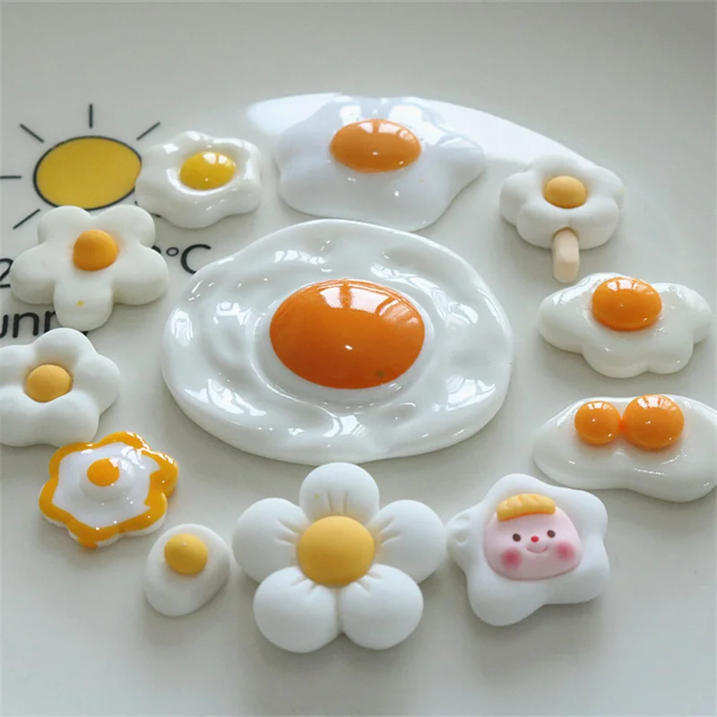 10Pcs Smulation Cute Egg Flatback Resin Cabochon Scrapbooking Accessories DIY Handmade Craft Supplies Creative Phone Charm Patch