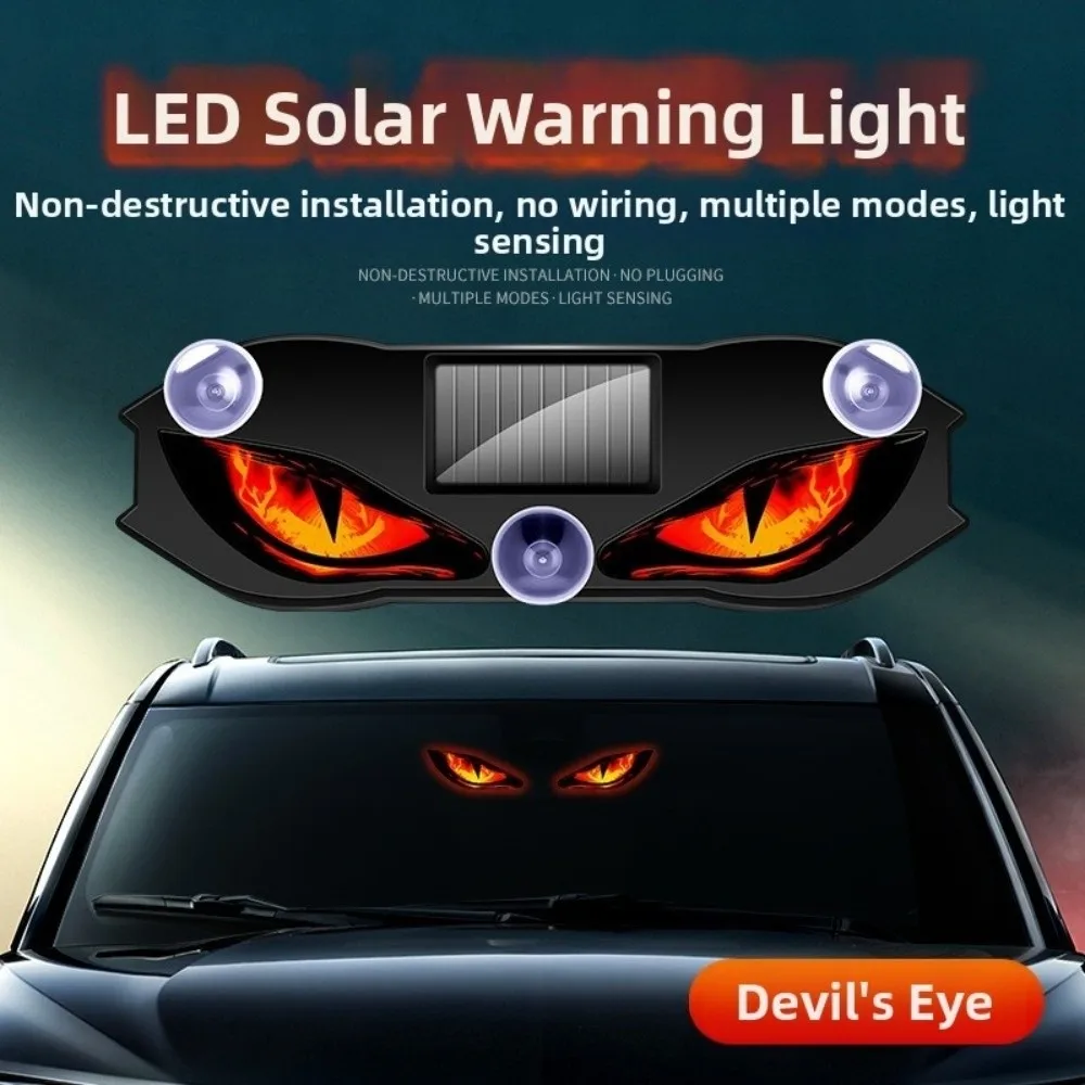 New Wireless Solar LED Car Light Suction Cup Dynamic Display Devil Eyes Car Lights Vibration Lights on Car Warning Light