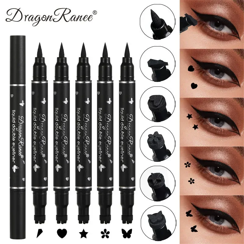 2In1 Liquid Stamp ปากกาอายไลเนอร์ Double-ended Lazy Eye Liner ดินสอ Star Heart Stamped Black Eyes มุมแต่งหน้าซีลปากกาสําหรับผู้หญิง