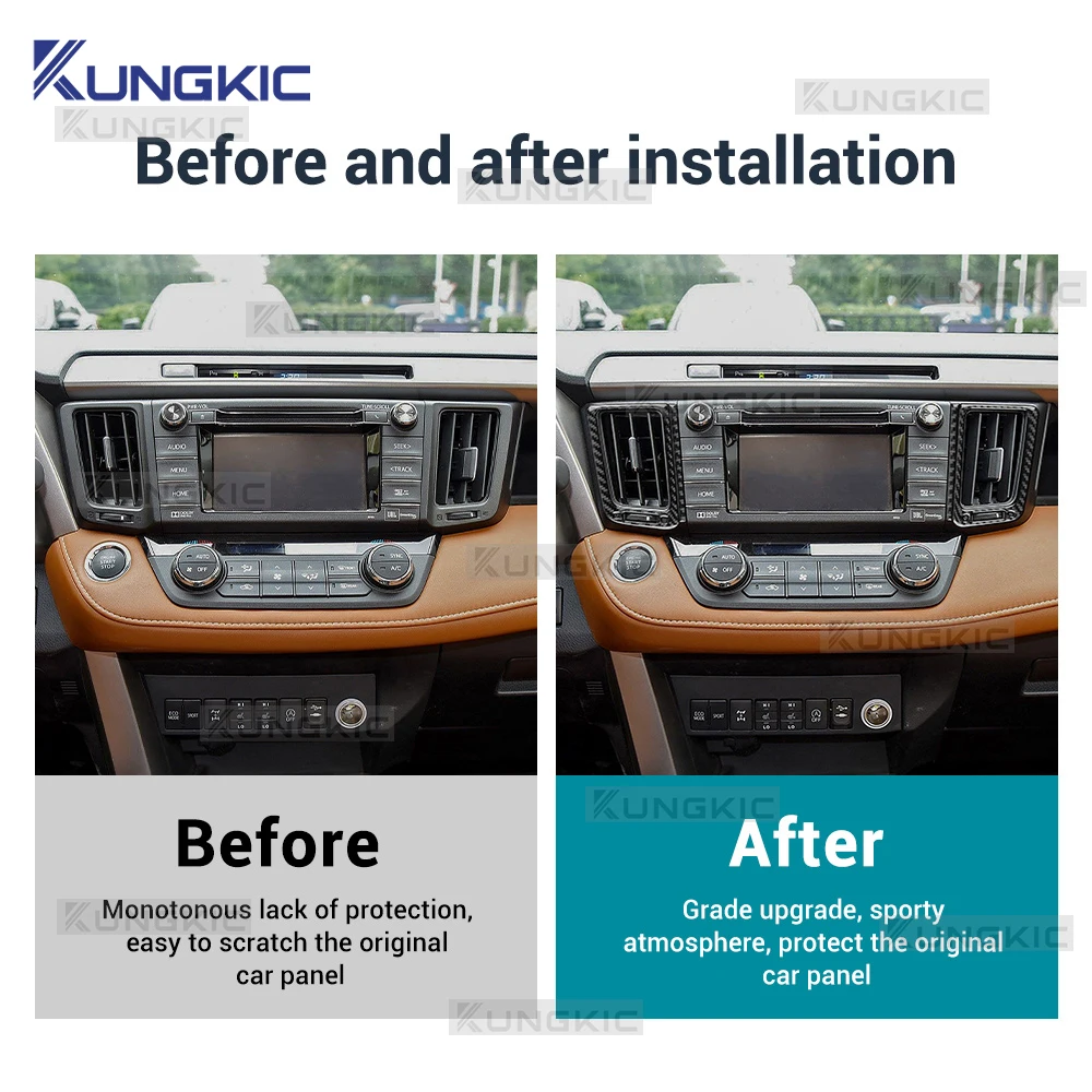 ملصق من ألياف الكربون الناعمة الحقيقية لسيارة Toyota Rav4 XA40 2013 2014 2015 2016 2017 2018 LHD RHD منفذ هواء السيارة مركز التحكم المركزي