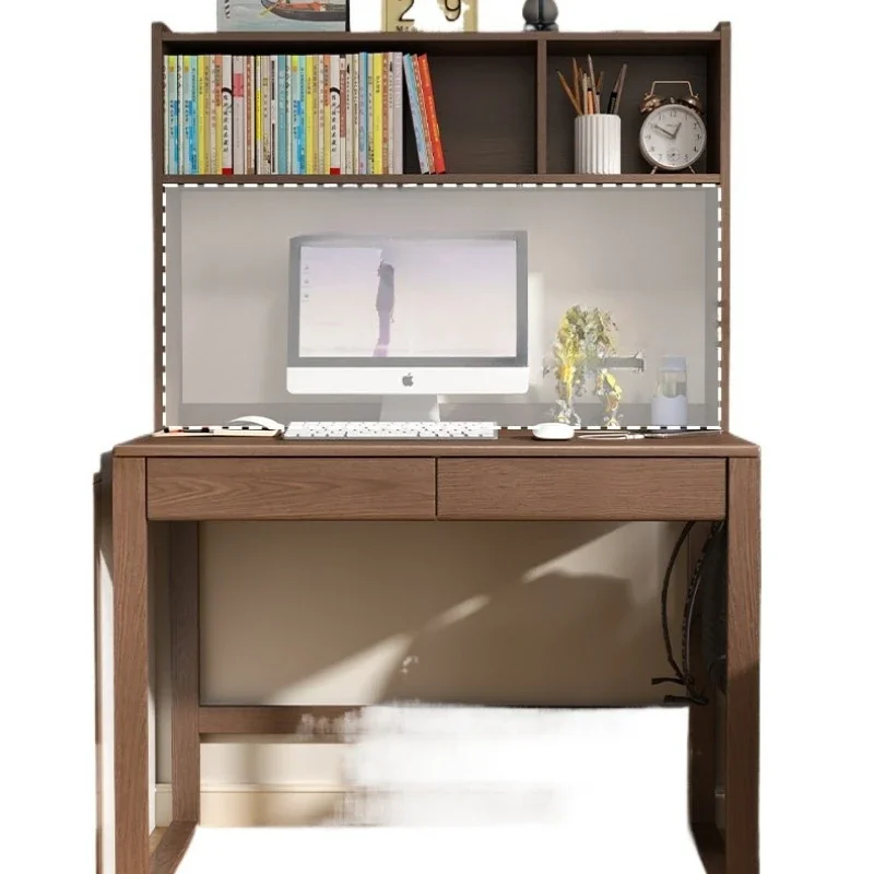 

New Chinese-style desk bookshelf integrated, computer desk simple, solid wood study table