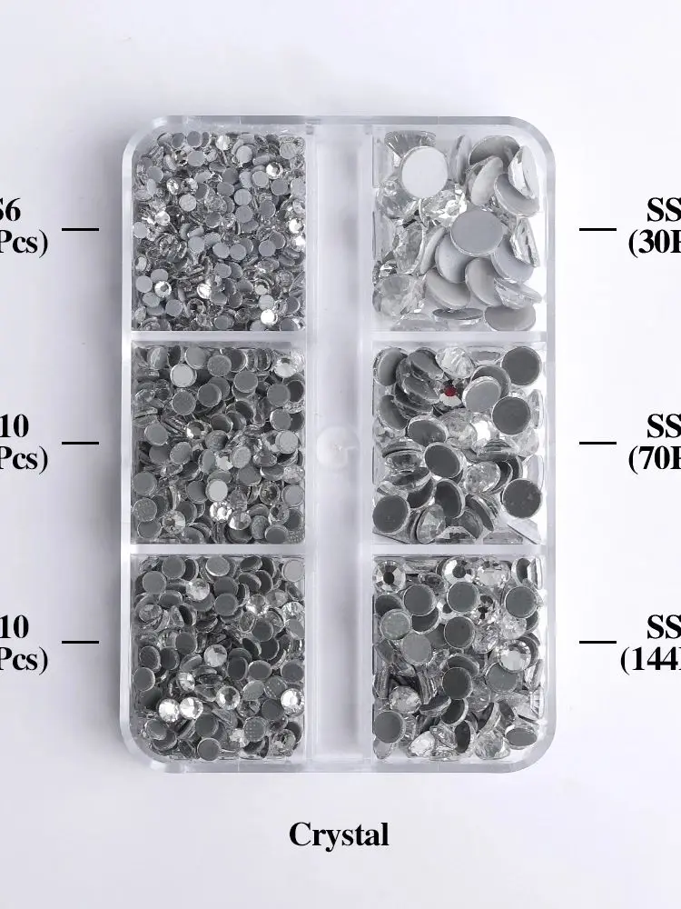 SS6-SS30 Gemengde Maten Glas Hotfix Steentjes 6Grid Box Platte Achterkant Glitter Kristal Strass Ijzer Op Steentjes voor Kleding - afbeelding 2