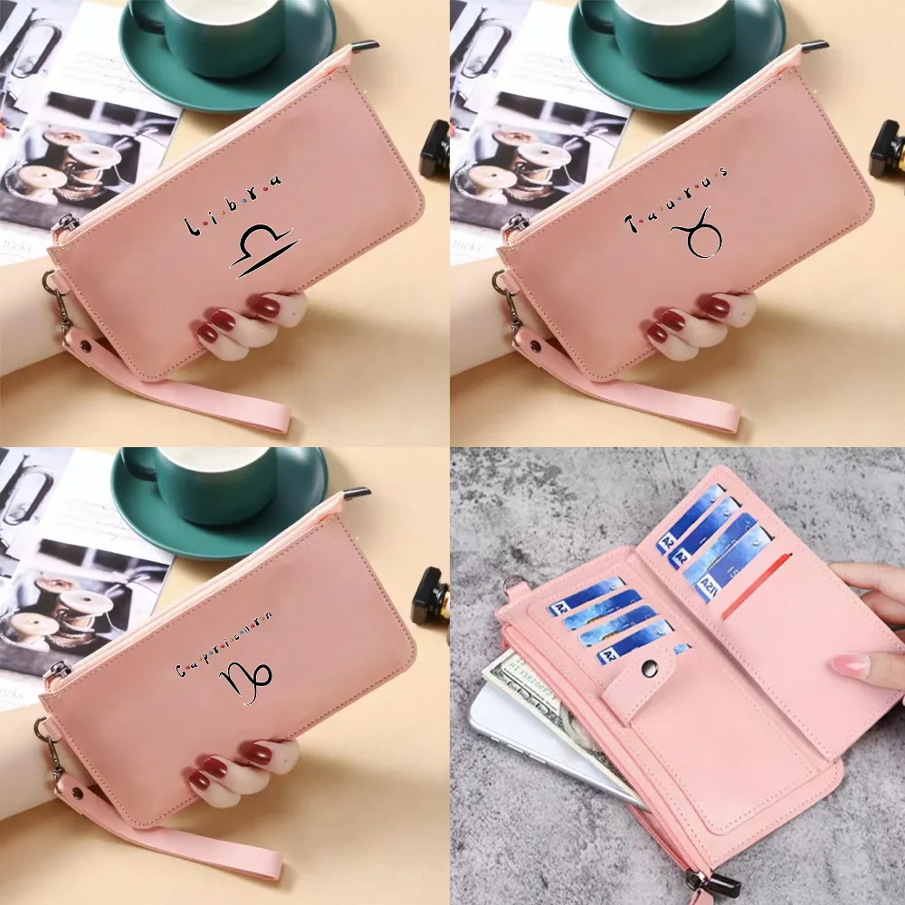 Women Pu Leather Wallets Ladies Long Purse Card Bag Travel Portable ID Card Credit Storage Pack Constellation Print Money Bags