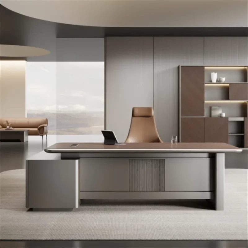 Modern Luxury Executive Desk with Chair and File Cabinet Simple High Quality Office Furniture Beveled Edge Design