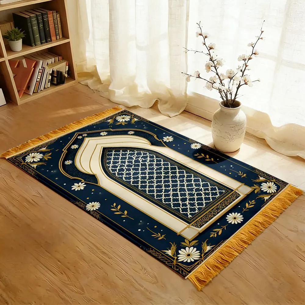 VIKAMA Islamic Prayer Mat Light Luxury Embossed, Foldable Portable Washable Travel Rug, Muslim Worship Sajada for Eid Gift