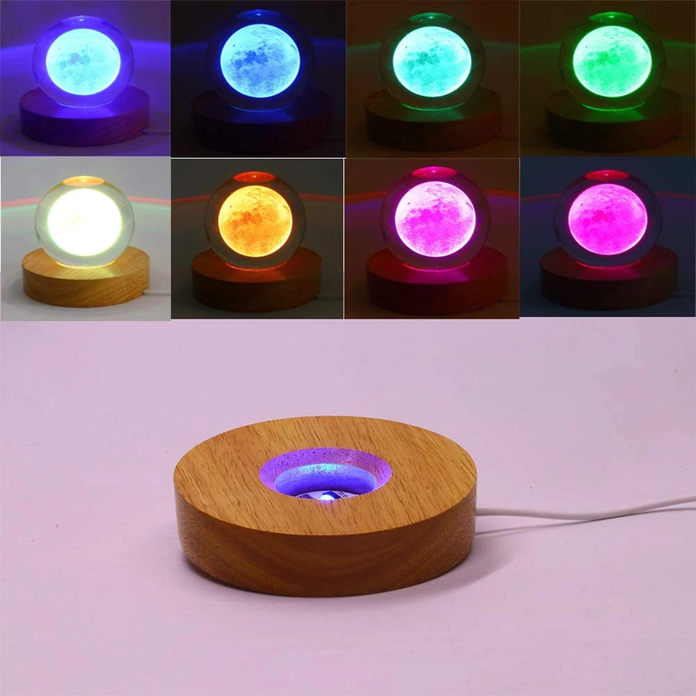 Round Luminous Light Base USB Power Remote Control Wooden LED Light Rotating Display Stand Lamp Holder Art Ornament Base