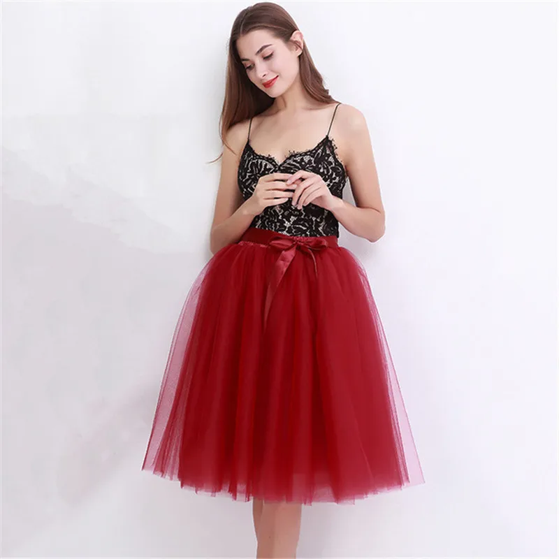 

Women's 6 Layers 65cm Elastic Solid A Line Midi/Knee Length Tutu Skirt 6 Layered Pleated Tulle Petticoat Dance Tutu