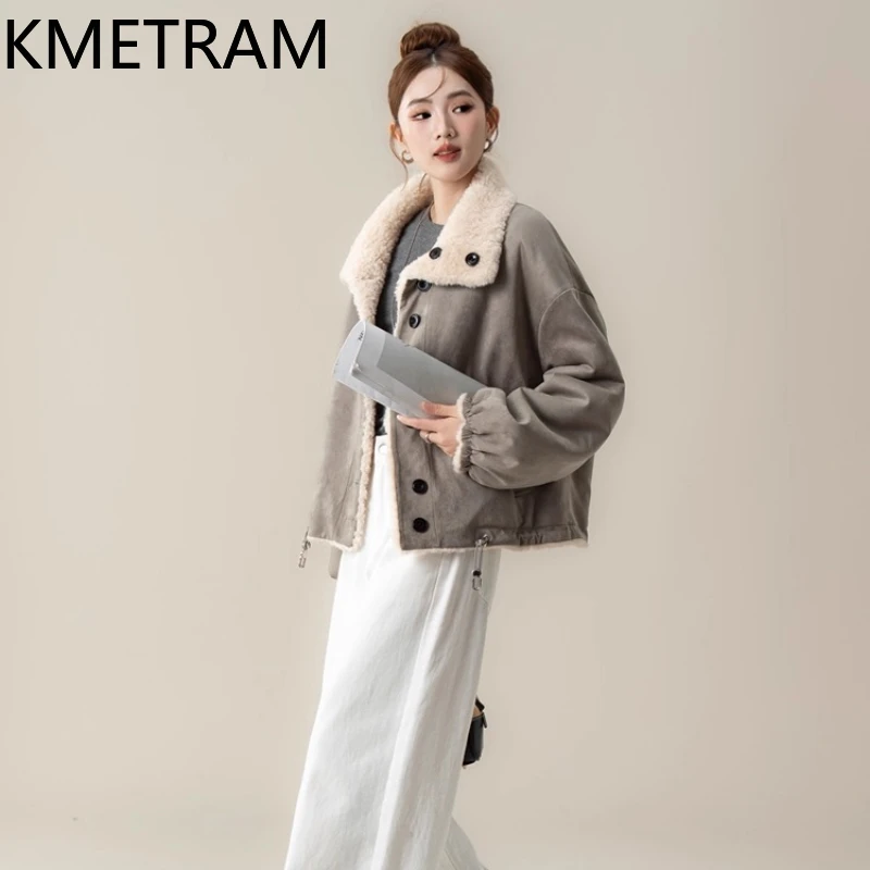 KMETRAM 100% Naturalna Wełna Dwustronna Odzież Codzienna Nowa Krótka Kurtka Damska Jesień-Zima 2025 куртка зимняя женская