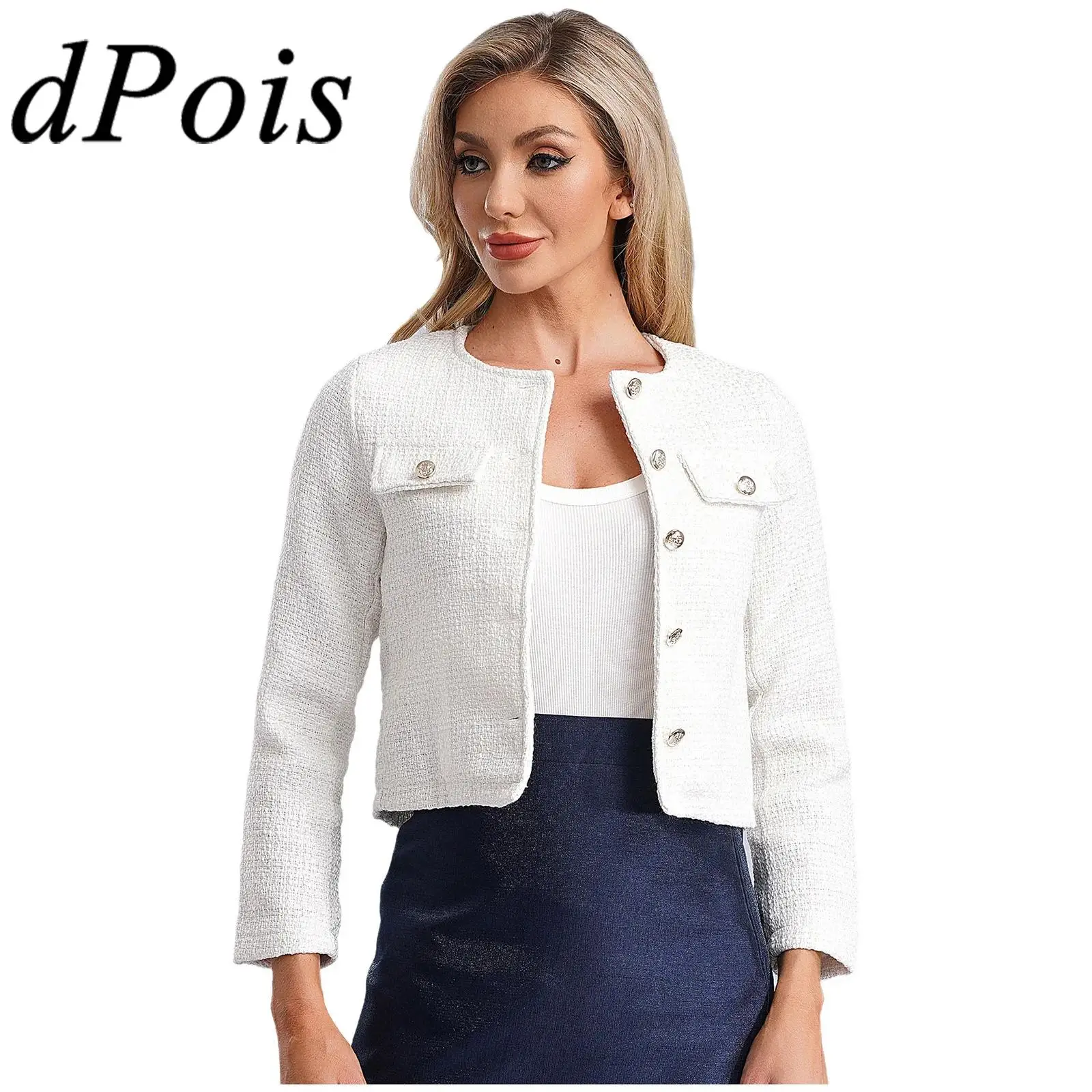 Women Fashion Jacket Long Sleeve Cropped Jackets OL Lady Coat for Work Office Elegant Wedding Party Evening Shrug Outerwear