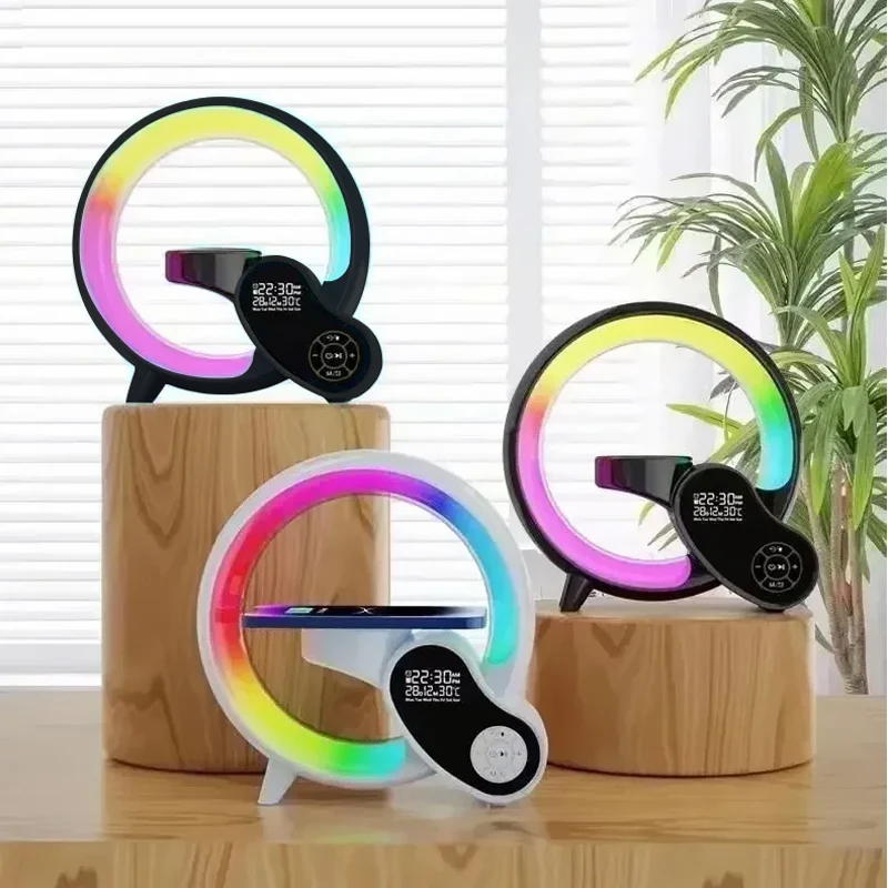 Q Styling Multifuction Music Bluetooth Speaker Electric Wireless Charger Alarm Clock Speaker Home DecorSmart Lamps Gifts