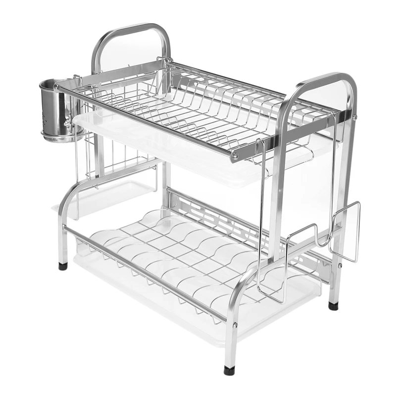 2 Tier Draining Board Rack With Drip Tray Stainless Dish Drying Rack Kitchen Plate Drying Rack Kitchen Accessories