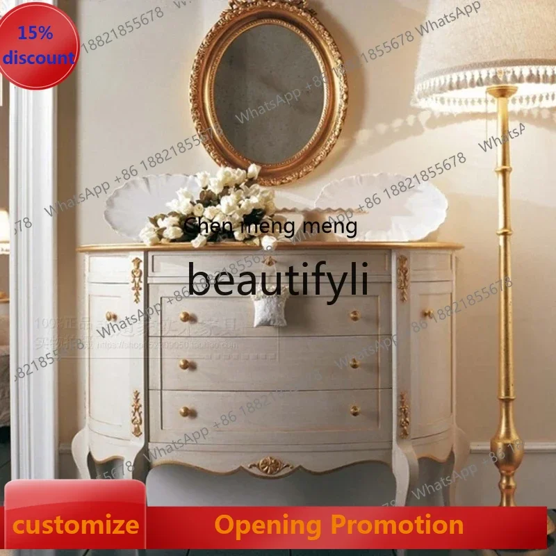 S7486 ss American Style Solid Wood Semi-Circular Entryway Table Living Room  Gold-Decorated Wall Cabinet Sideboard Furniture