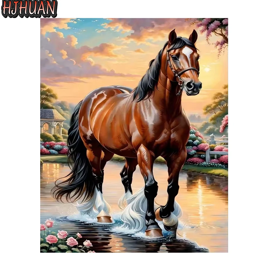 

Новая 5D круглая алмазная живопись, животное, лошадь, алмазная вышивка крестиком, сделай сам, алмазная живопись, вышивка, домашний декор, алмазная мозаика, подарок.