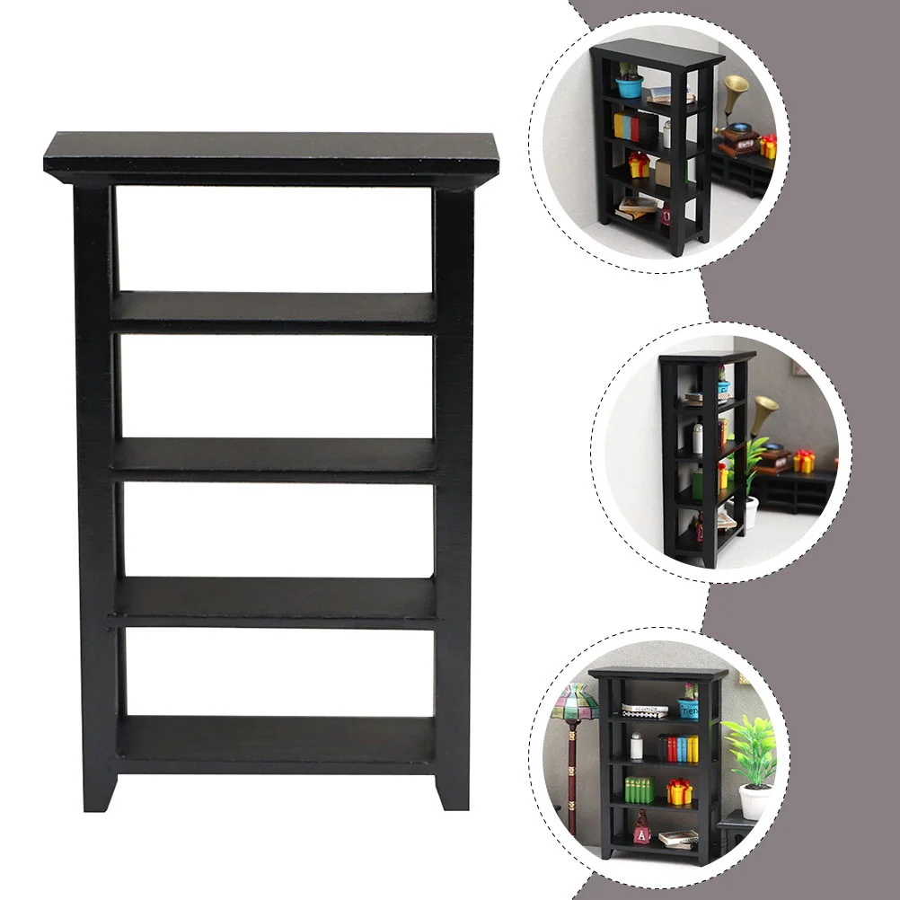 Bookshelf Simulation Frame Mini House Furnishing Supply Furniture Bookcase Wooden Black Craft