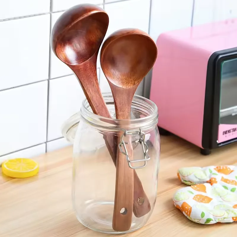 Wood Soup Spoon Long Handle Rice Colander Sugar Salt Spoon Skimmer Teaspoon Natural Wood Kitchen Cooking Utensil Serving Spoon