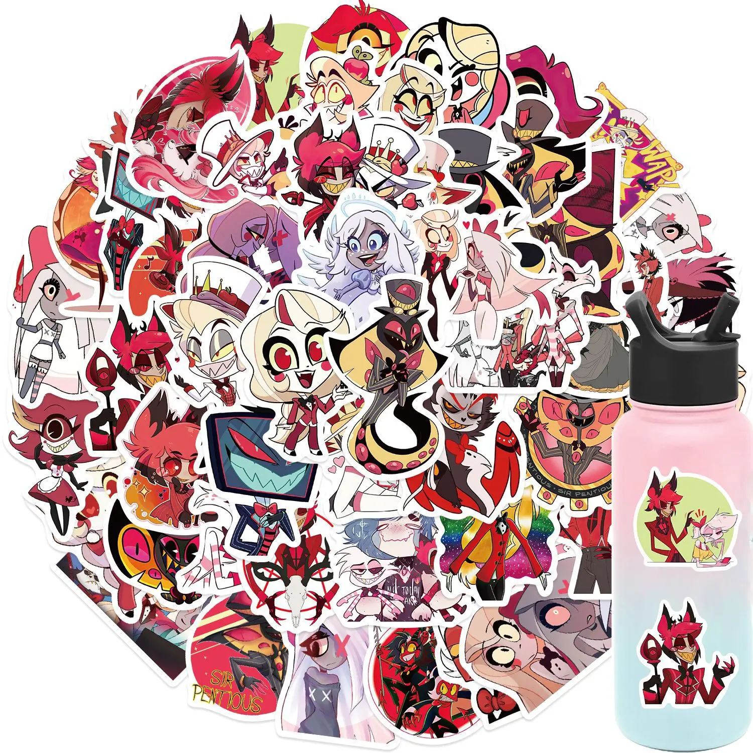 50pcs Hazbin Hotel Cartoon Mobile Phone Case Notebook Water Bottle Waterproof Sticker Decoration Supplies