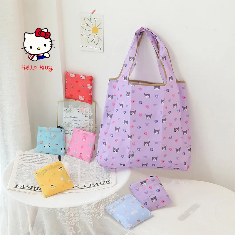 Sanrio Hello Kitty Shopping Bag Cute Cartoon Melody Kuromi Reusable Portable Handbag Mini Foldable Environmental Convenience Bag