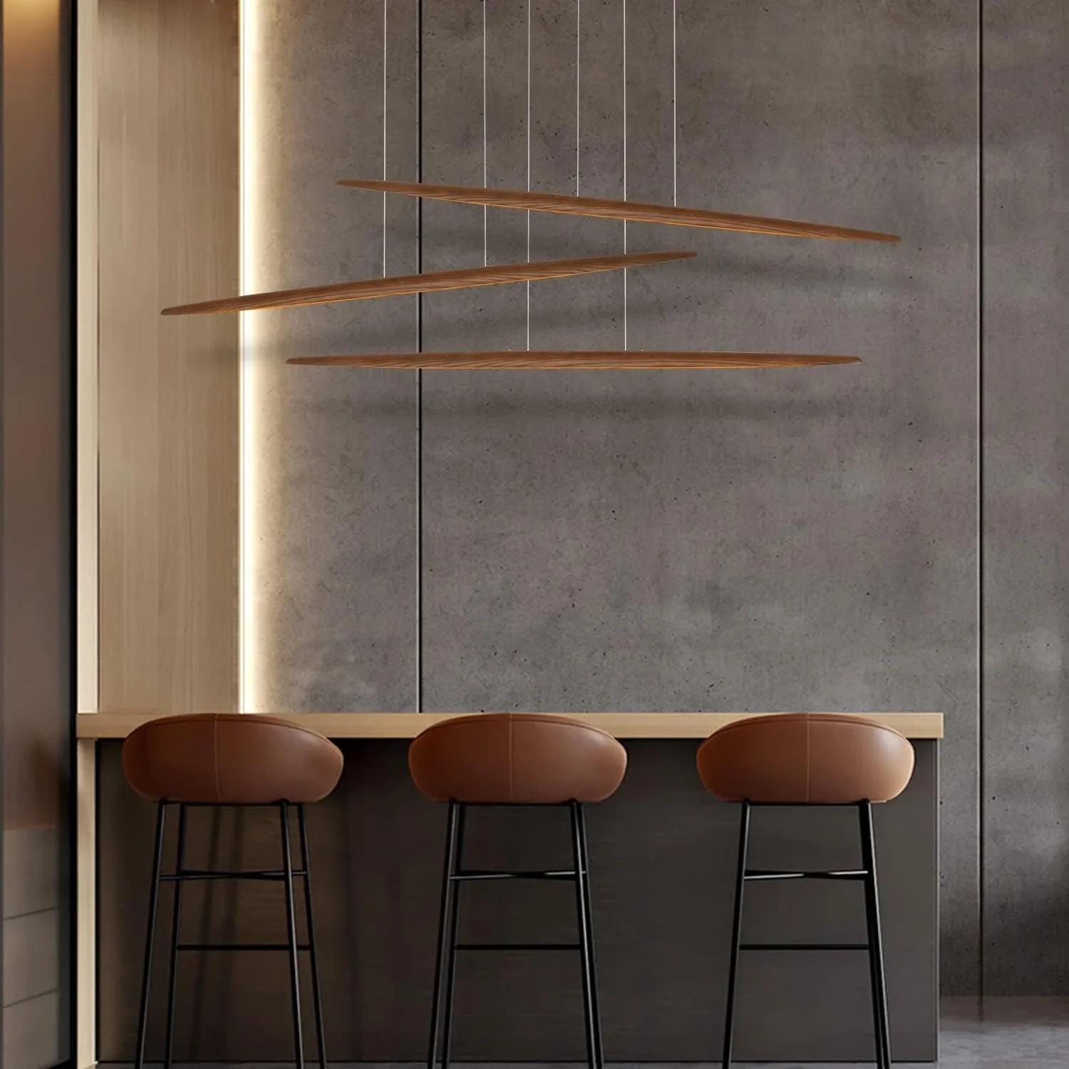 Wooden Led Pendant Lamp Long With Remote Dimmable Wood Linear Led Pendant Light Fixtures For Dining