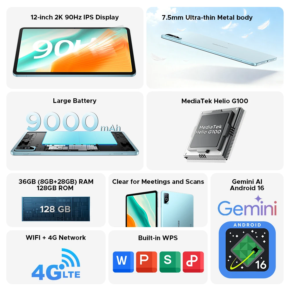 DOOGEE Tab G6 Pro 2 IN 1 Tablet Android 16 Dual Speakers 12'' 90Hz
