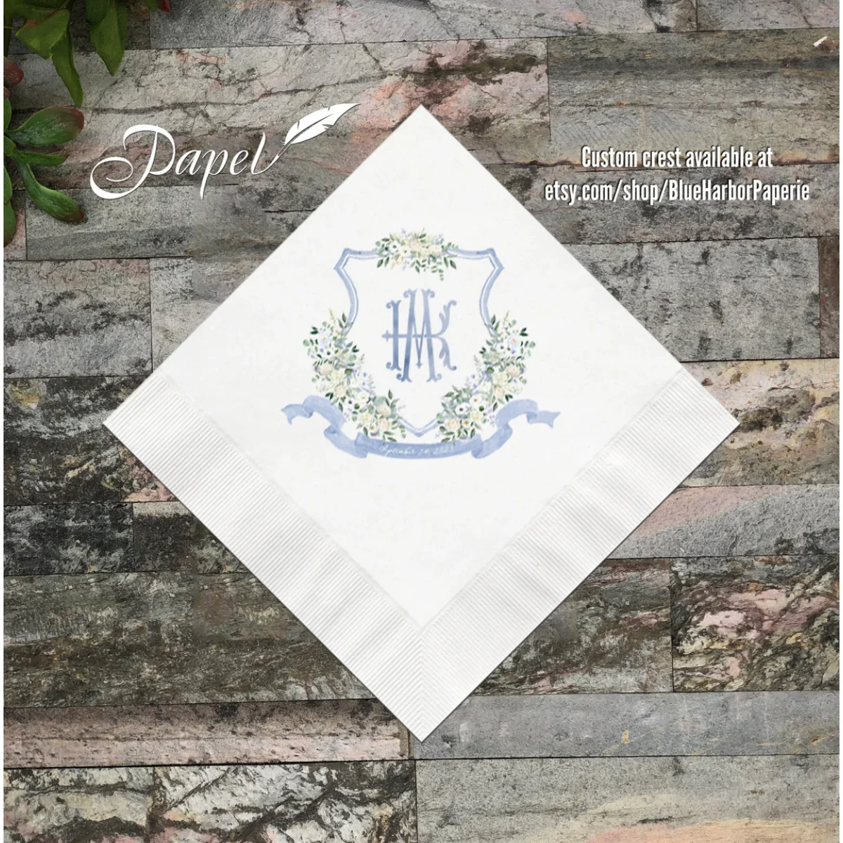 Custom Wedding Cocktail Napkins, you provide your artwork! Personalized Cocktail Napkins, White or Ecru printed full color, Mono