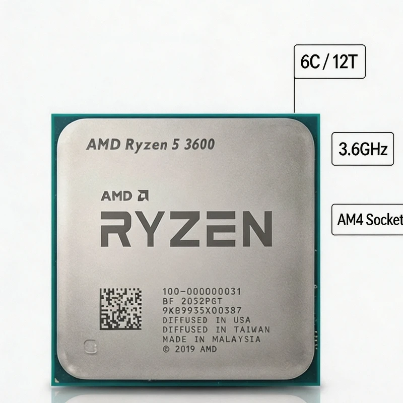 AMD Ryzen5 3600 6‑Core 12‑Thread 7nm 65W 32MB L3 Cache Socket AM4 Desktop Processor PN 100‑000000031