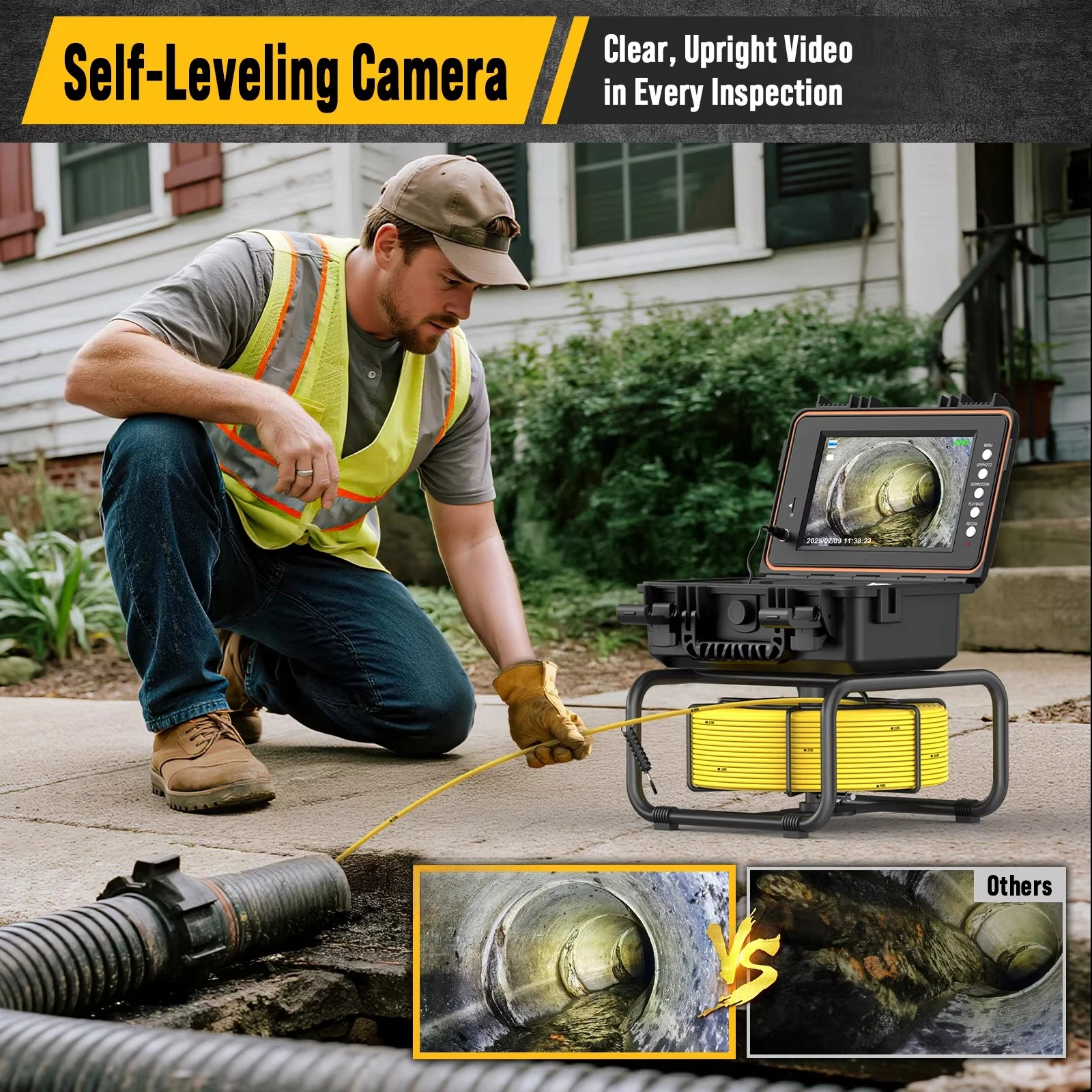 20 متر-50 متر التسوية الذاتية 5 مللي متر كابل 32 جيجابايت مقاوم للماء 1080P فيديو المنظار الصناعي استنزاف خط أنابيب التفتيش الأنابيب كاميرا الصرف الصحي #2