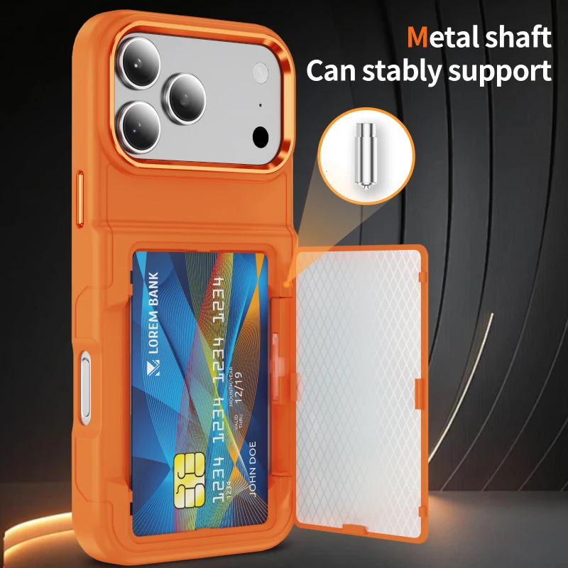 New Solid Color Frosted PC Wallet Card Holder Shockproof Phone Case For iPhone 17 Pro Max 15 13 12 14 16 Pro Max Plus Back Cover view 3