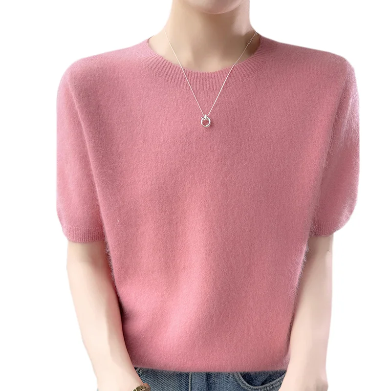 Neuer gestrickter Damen-Pullover aus 100 % Nerz-Kaschmir mit kurzen Ärmeln, einfacher und vielseitiger Damen-Pullover mit O-Ausschnitt der Marke FRSEUCAG – Detail 22