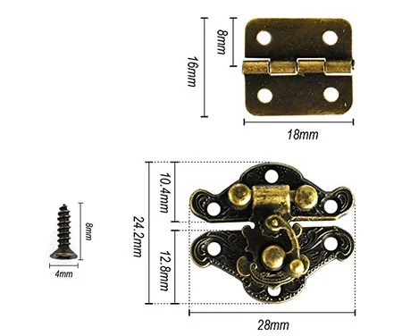 

12PCS Antique Bronze Hasp Latch Hook with 24PCS Hinges Kit for Wooden Box Chest