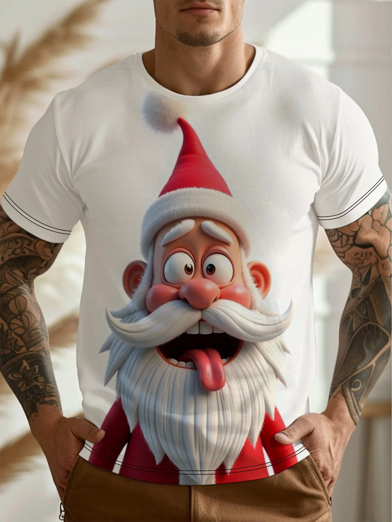 

Christmas Men's T-Shirt Cute Santa Claus Pattern Short Sleeve T-Shirt Holiday Fashion Tops Tees Casual Comfortable Men Clothing