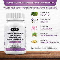 Super collagen 1000mg, biotin 1000mcg, keratin saw palm 250mg, hyaluronic acid 500mg -60 capsules