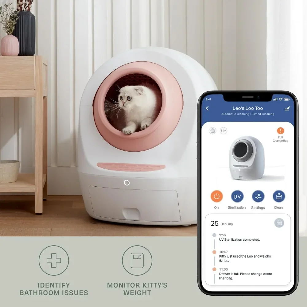 

Self-Cleaning Cat Litter Box – Wi-Fi App Control, Whisper Quiet | Anti-Pinch with UV Odor Removal & Health Monitor