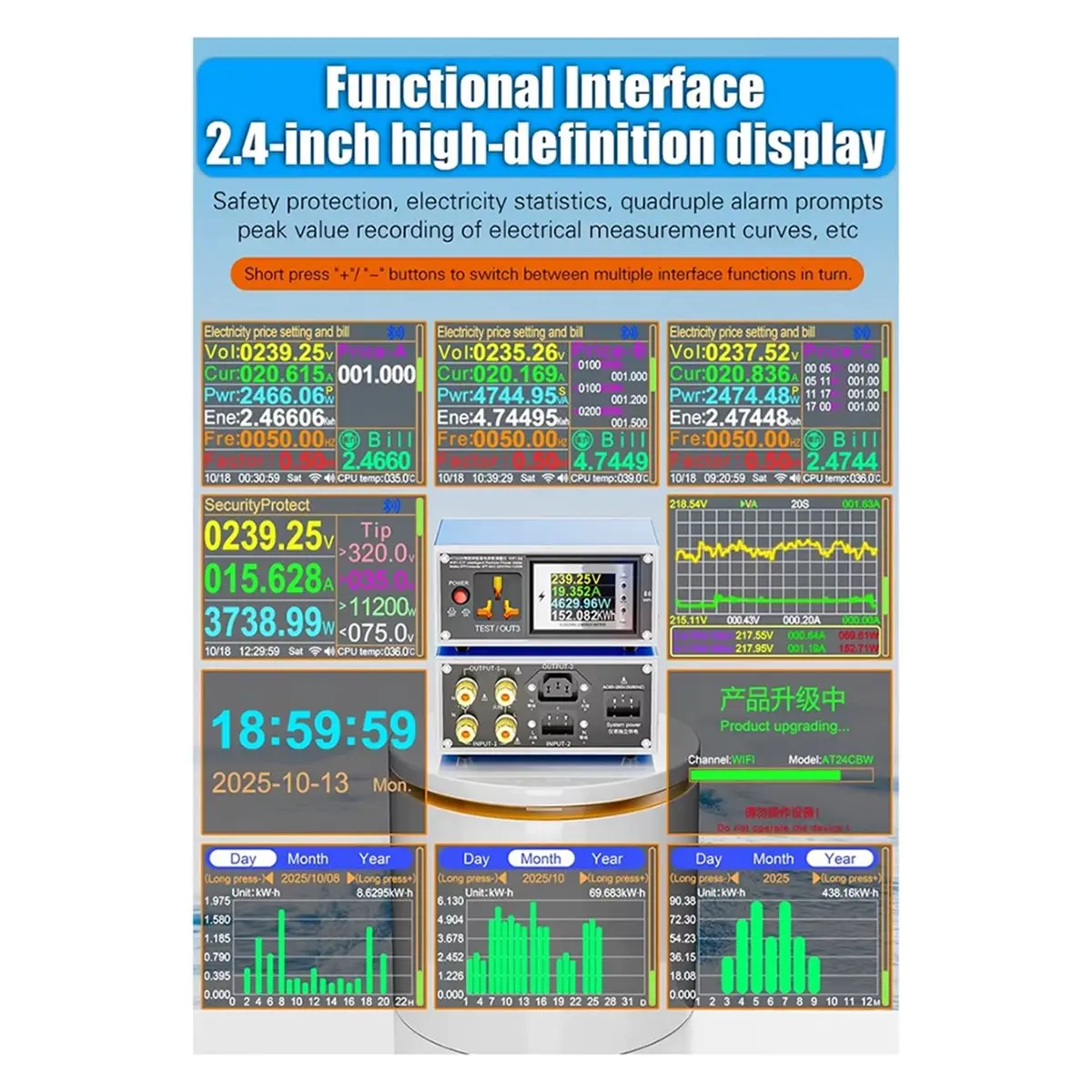 AT3235 Tuya WiFi AC0-320V 35A Ammeter Voltmeter Digital Wattmeter Socket Electric Voltage Current Multimeter Power Meter
