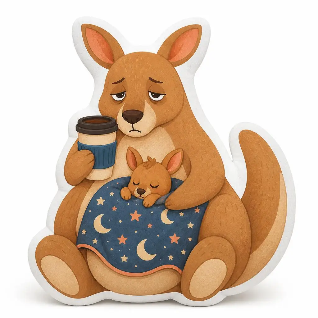 Kangaroo Parent Pillow Sleepy Kangaroo Cushion with Baby Pouch Coffee Cup Stuffed Throw Pillow Nursery Home Decor Parent Gift