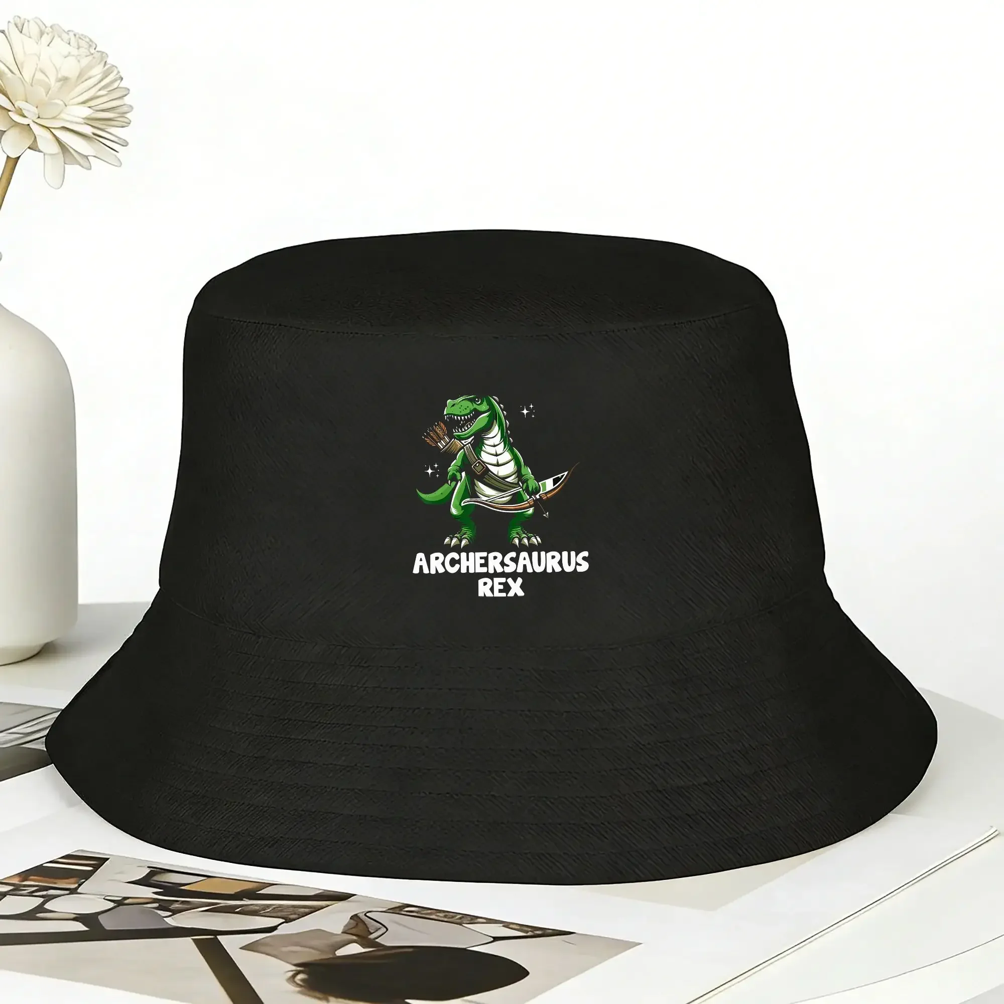 New Men Women Archersaurus Rex Target Shooting Bucket Hat Breathable Fisherman Hats Casual Fishing Caps Harajuku Printed Sun H