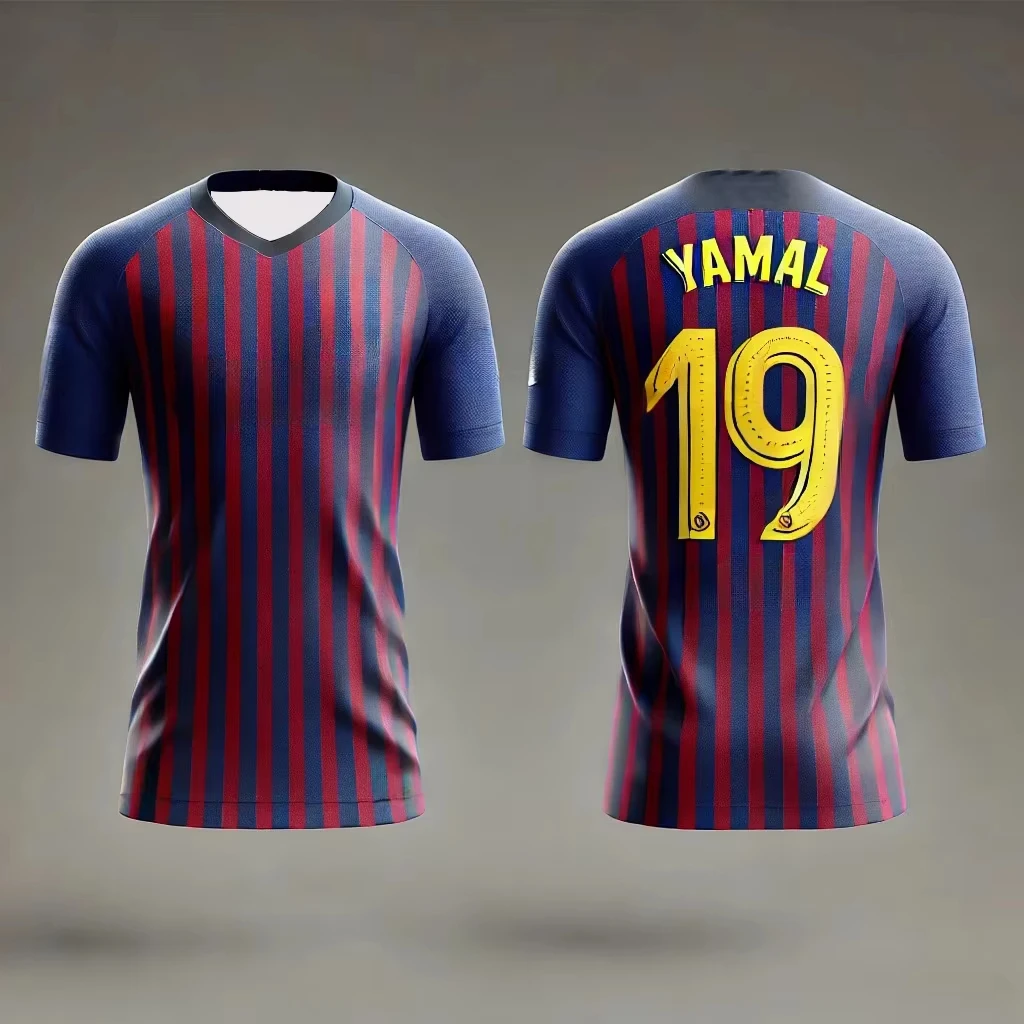 Barcelona Special Edition No.19 Footballer Yamal Short sleeved T-shirt Quick Drying Tops Men's Youth Sports Loose Breathable Tee