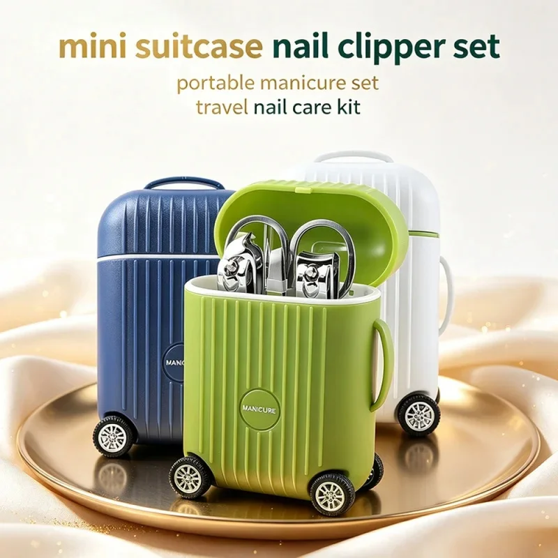 Lightweight Portable Manicure Kit, Mini Suitcase Nail Clipper Pedicure Tools Set, Compact Storage Case for Outdoor Travel