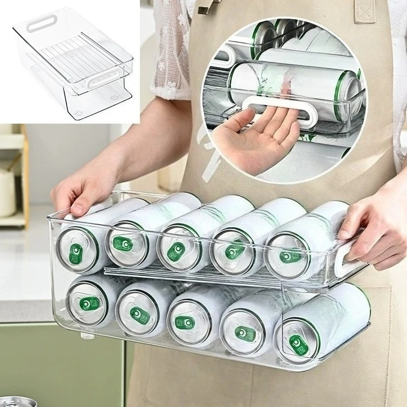 

Refrigerator Freezer Storage Organizer Bins Drink Dispenser Set for Soda Can Kitchen Organization Clear Container Accessories