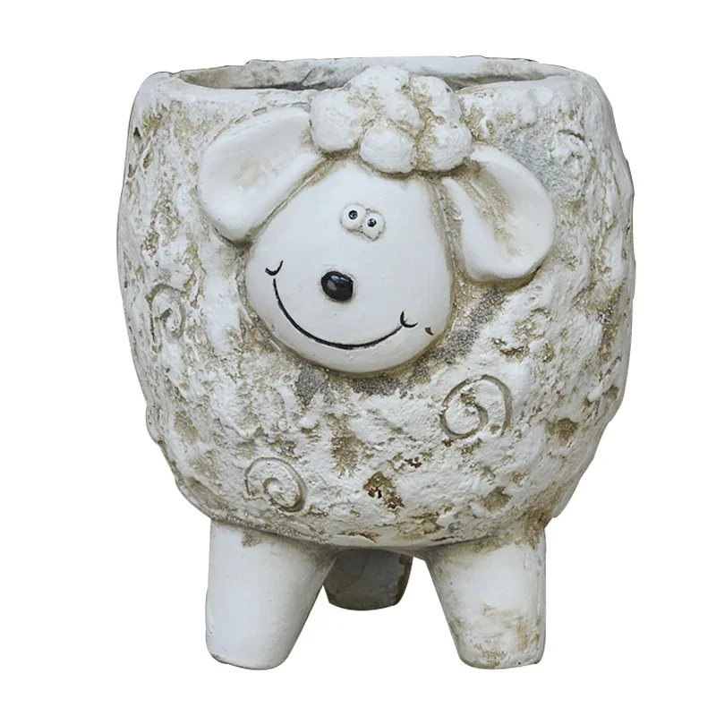 Garden Cute Sheep Flower Pot Garden Decorative Landscaping Simulation Animal Creative Pot Decoration Garden Oracle Cards