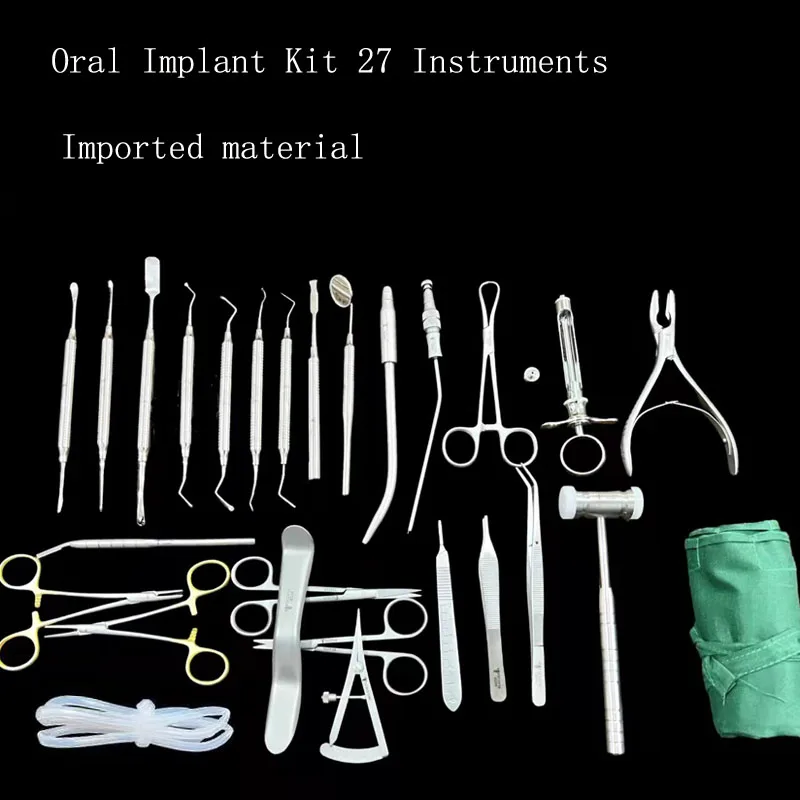 

Oral implantation tools and instruments 27-piece oral tool kit implantation set needle holder rongeur separator to suck saliva