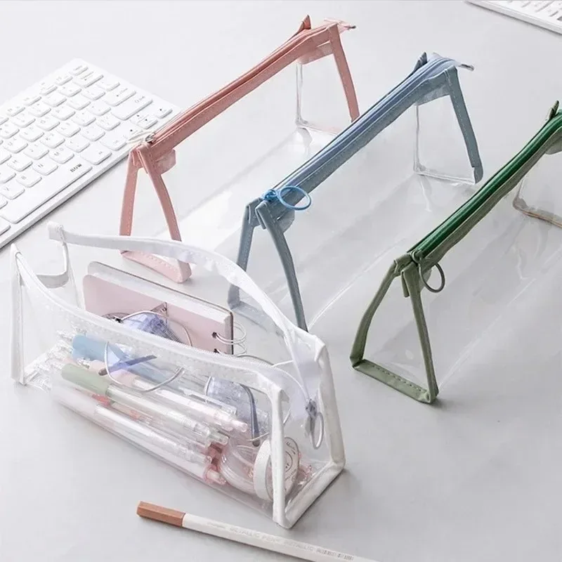 1 Stück transparentes dreieckiges Federmäppchen, PVC-Aufbewahrungstasche mit großem Fassungsvermögen, Federmäppchen mit Reißverschluss für Prüfungsfedermäppchen, Federmäppchen
