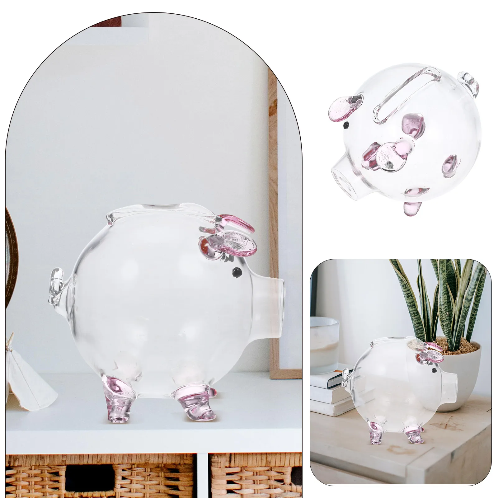 Hucha transparente de vidrio de borosilicato alto, caja de dinero en forma de cerdo, soporte decorativo para monedas para escritorio de niños