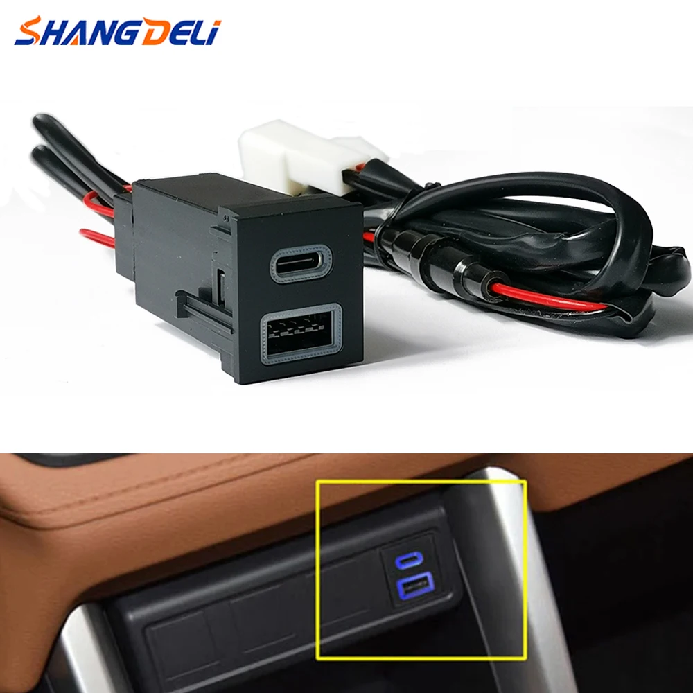 Автомобильное зарядное устройство с двумя USB-портами QC3.0 Type-c PD 12 В/24 В, адаптер для зарядки телефона, подходит для Toyota RAV4 Corolla